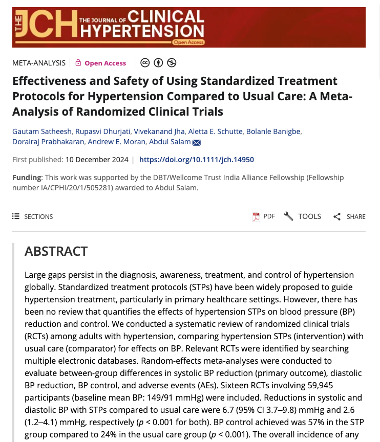 screen shot of journal of clinical hypertension article on simple treatment protocols